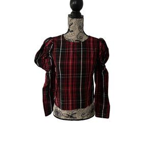 ZARA Plaid Bubble Shoulder Top Sz S